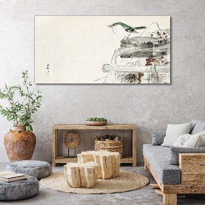 Foto op canvas Een vogel tegen de achtergrond van een Japans landschap