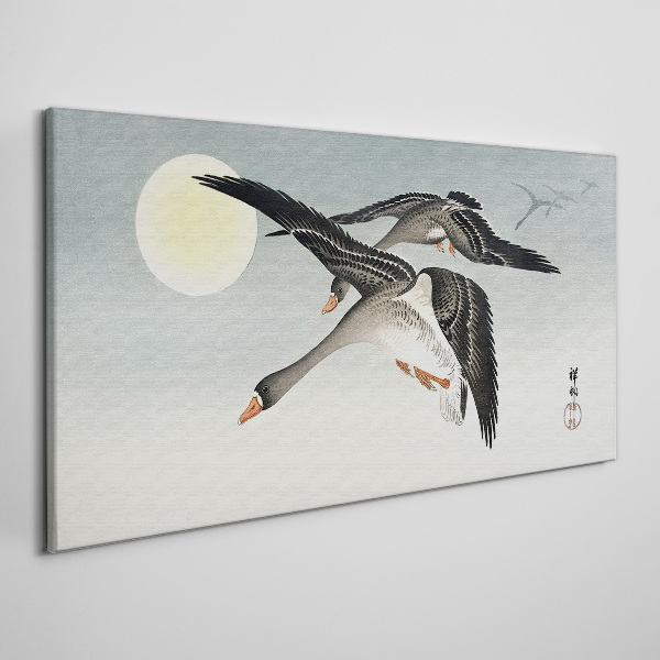 Foto op canvas Ganzen in vlucht onder volle maan