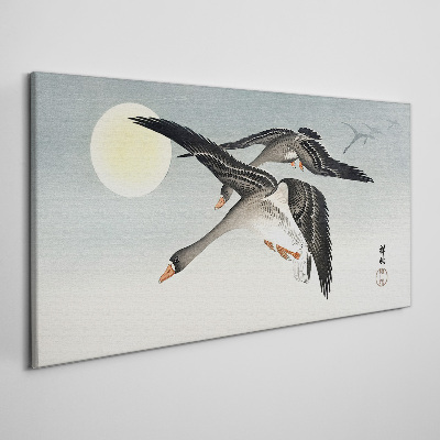 Foto op canvas Ganzen in vlucht onder volle maan