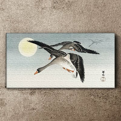 Foto op canvas Ganzen in vlucht onder volle maan