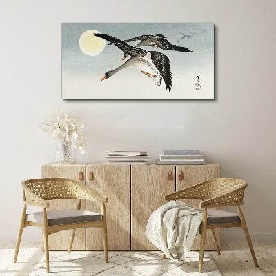 Foto op canvas Ganzen in vlucht onder volle maan