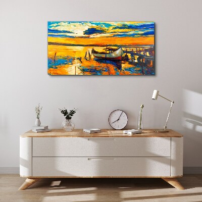 Canvas schilderij Gouden uur aan het meer