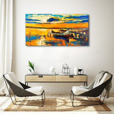 Canvas schilderij Gouden uur aan het meer
