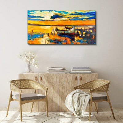 Canvas schilderij Gouden uur aan het meer