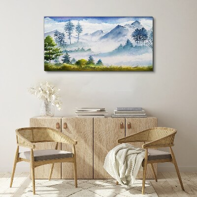 Schilderij op doek Berglandschap in de ochtendmist