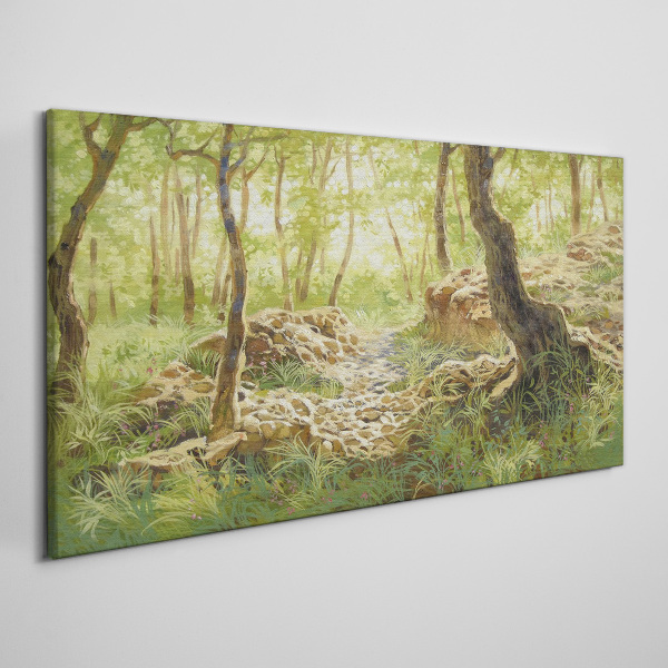 Foto op canvas Groen boslandschap met stenen