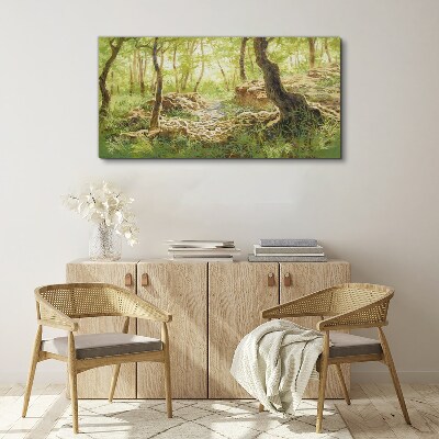 Foto op canvas Groen boslandschap met stenen