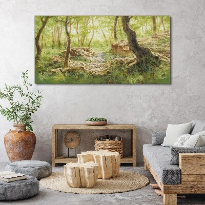Foto op canvas Groen boslandschap met stenen