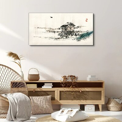 Canvas schilderij Een rustig huisje aan het water