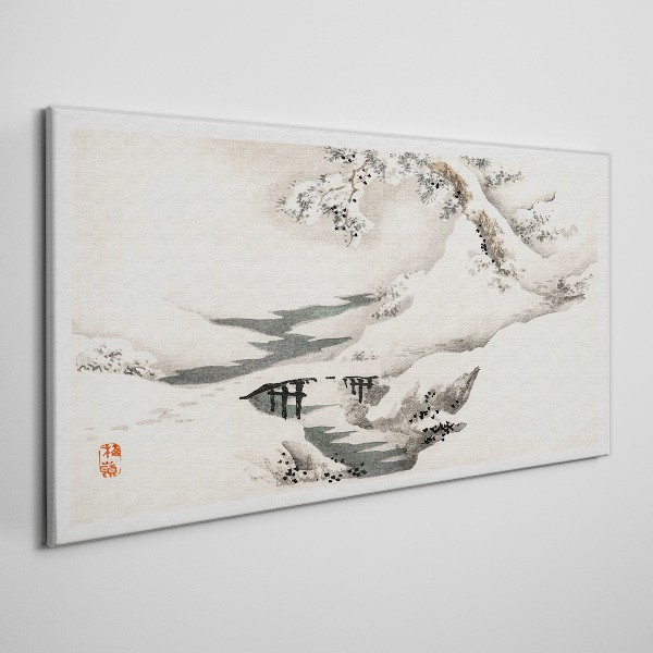 Canvas schilderij Winterlandschap met een brug