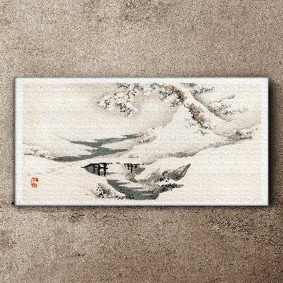 Canvas schilderij Winterlandschap met een brug