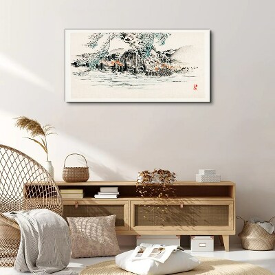 Schilderij op doek Een vredig landschap met een bergmeer