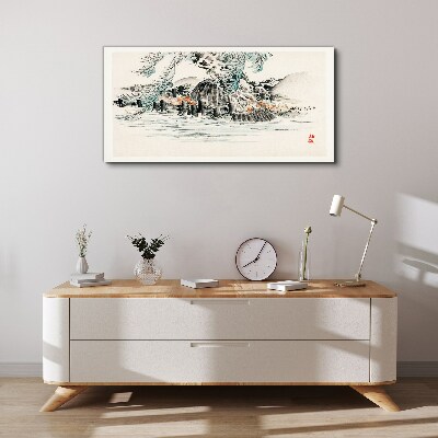 Schilderij op doek Een vredig landschap met een bergmeer