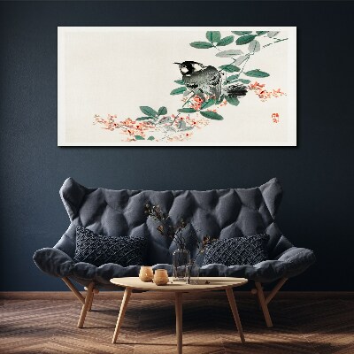 Canvas schilderij Een vogel tegen een achtergrond van bloemen