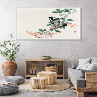 Canvas schilderij Een vogel tegen een achtergrond van bloemen