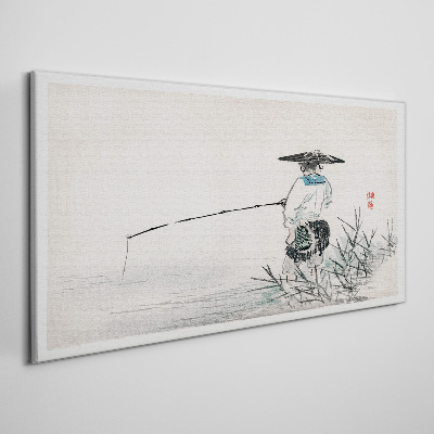 Canvas schilderij Visser in een rustige omgeving