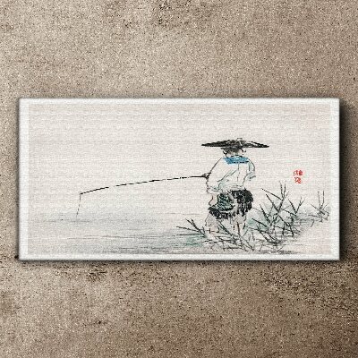 Canvas schilderij Visser in een rustige omgeving