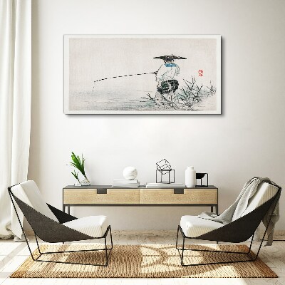 Canvas schilderij Visser in een rustige omgeving