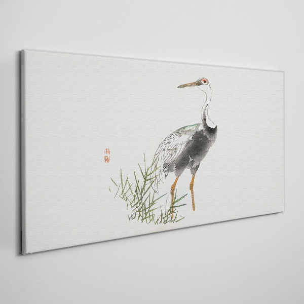 Canvas schilderij Zwarte ooievaar tegen de achtergrond van het gras