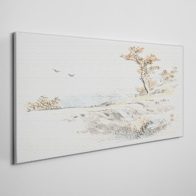 Schilderij op doek Een vredig landschap aan het water