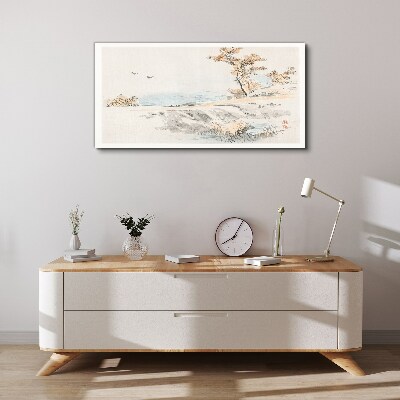 Schilderij op doek Een vredig landschap aan het water