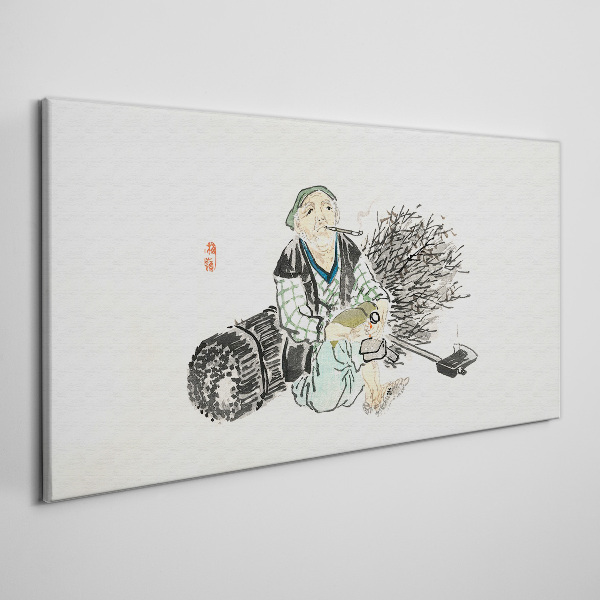 Schilderij op doek Oude man met een bezem