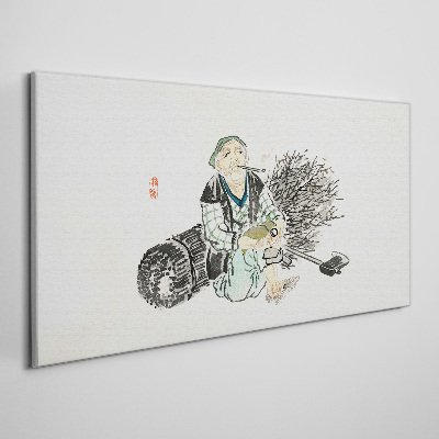 Schilderij op doek Oude man met een bezem