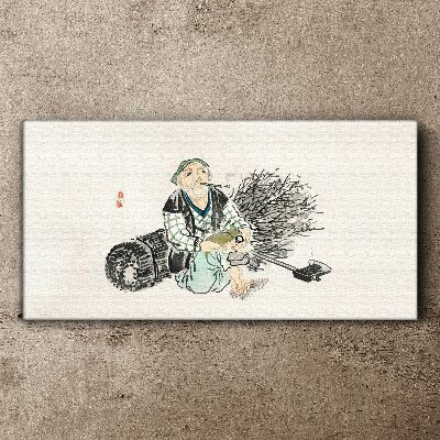 Schilderij op doek Oude man met een bezem