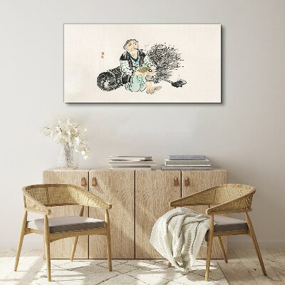 Schilderij op doek Oude man met een bezem