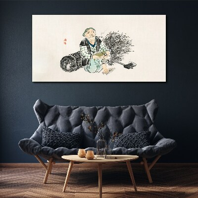 Schilderij op doek Oude man met een bezem