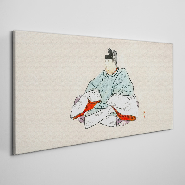 Canvas schilderij Japanse kunstenaar in traditioneel kostuum