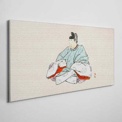 Canvas schilderij Japanse kunstenaar in traditioneel kostuum