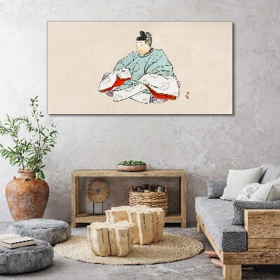 Canvas schilderij Japanse kunstenaar in traditioneel kostuum