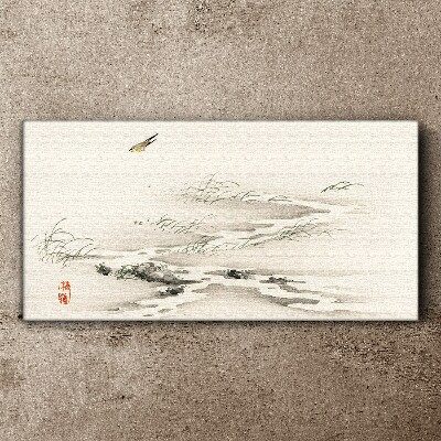 Foto op canvas Een vredig landschap met een vogel