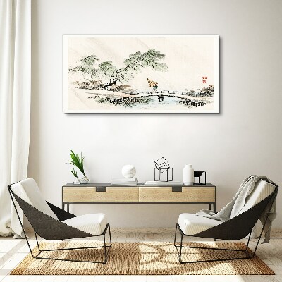 Foto op canvas Een vredig landschap met een brug