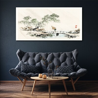 Foto op canvas Een vredig landschap met een brug