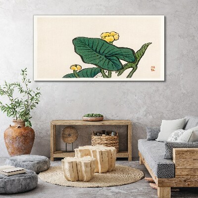 Canvas schilderij Bloemen tegen de achtergrond van bladeren