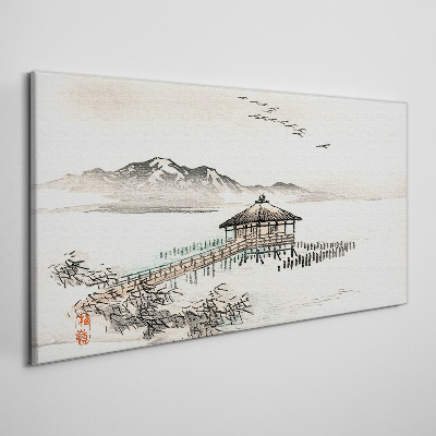 Schilderij op doek Een vredig landschap aan het water