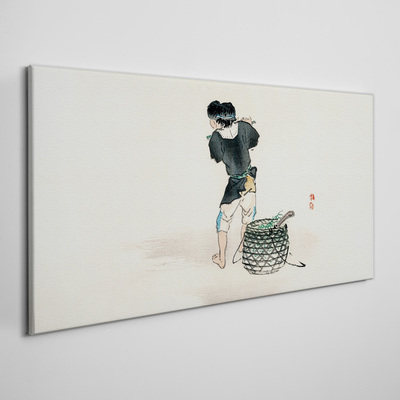 Canvas schilderij Jongen met een mand