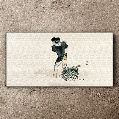 Canvas schilderij Jongen met een mand