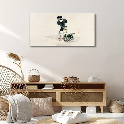 Canvas schilderij Jongen met een mand