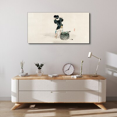 Canvas schilderij Jongen met een mand