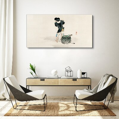 Canvas schilderij Jongen met een mand