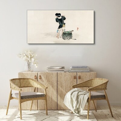 Canvas schilderij Jongen met een mand