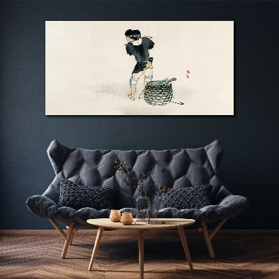 Canvas schilderij Jongen met een mand