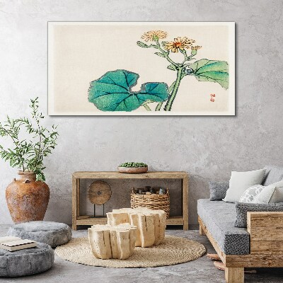 Foto op canvas Lotusbloemen en bladeren