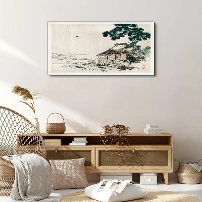 Foto op canvas Een rustig landhuisje aan het meer