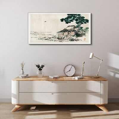 Foto op canvas Een rustig landhuisje aan het meer