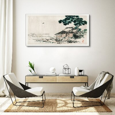 Foto op canvas Een rustig landhuisje aan het meer