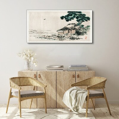 Foto op canvas Een rustig landhuisje aan het meer